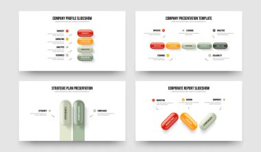 İş Raporu 4523 Adım Bilgi Slayt Şablonu Ayarlandı. Modern Kampanya 4-5-2-3 Element Diyagramı Sunum Tasarım Vektör İllüstrasyon Paketi.