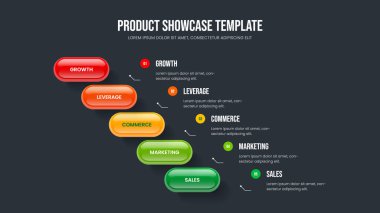 Atılgan Görselleştirme Beş Seçenek Diyagram Kaydırma Tasarımı. Servis Giriş 5 Element Bilgi Slayt Gösterisi Şablonu. Şirket Geliştirme Çerçeve Düzeni Vektör İllüstrasyonu.