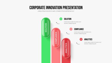 Modern Portföy 3 Adım Bilgi Kaydırma Şablonu. Profesyonel Fırlatma Slayt Gösterisi Vektör İllüstrasyonu. Pazar Önerisi Üç Seçenek Diyagram Tasarımı.