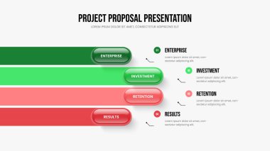 Ürün Çözümü 4 Adım Bilgi Sunum Şablonu. Görsel Analiz Dört Element Diyagram Slayt Gösterisi Düzeni. Servis Planı Slayt Tasarım Vektörü İllüstrasyonu.