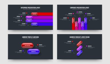 Şirket Planlama 4523 Element Bilgi Slayt Gösterisi Düzeni Paketi. Atılgan Görselleştirme 4-5-2-3 Adım Diyagram Kaydırak Tasarım Vektörü Resimleme Koleksiyonu.