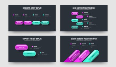 Finansal Planlama Dört Beş İki Üç Adım Sunum Şablonu Vektör İllüstrasyon Koleksiyonu. Sayısal Rapor 4523 Element Bilgi Çerçeve Düzeni Ayarları.
