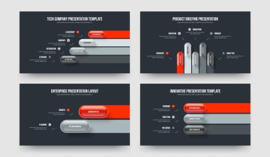 Atılgan Performansı 4523 Basamaklı Infographic Frame Şablon Koleksiyonu. Finansal Rapor 4-5-2-3 Element Diyagram Kaydırma Tasarım Vektörü Çizimi.