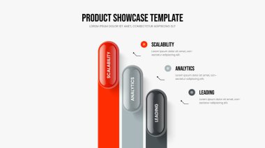 Şirket Şovu Üç Adım Diyagram Kaydırma Şablonu. Modern Performans Sunum Düzeni Vektör İllüstrasyonu. Yaratıcı Öngörü 3 Seçenek Bilgisel Çerçeve Tasarımı.