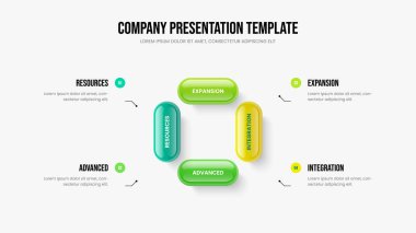 Proje Büyüme 4 Seçenek Slayt Gösterisi Düzeni. Yaratıcı Plan Sunum Şablonu Vektör İllüstrasyonu. Reklam Portföyü Dört Element Bilgi Çerçeve Tasarımı.