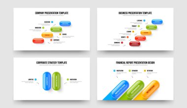 Satış Kampanyası 4523 Adım Bilgi Slayt Gösterisi Yerleşimi Koleksiyonu. Kurumsal Giriş 4-5-2-3 Element Diyagramı Sunum Şablonu Vektör Çizimi.