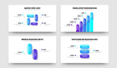 Görsel İçgörü 4523 Adım Diyagram Slayt Şablonu Paketi. Dijital Performans 4-5-2-3 Element Infographic Frame Design Vector Illustration Collection.