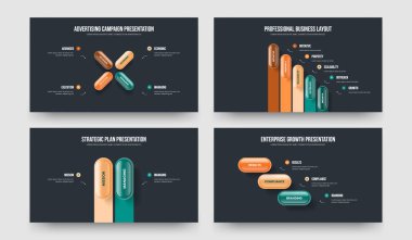 Girişim Geliştirme 4523 Seçenek Diyagramı Kaydırma Düzeni Paketi. Modern Giriş 4-5-2-3 Element Infographic Frame Design Vector Illustration Set.