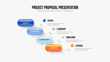 Görsel Teklif 4 Element Bilgi Kaydırma Düzeni. Finansal Brifing Slayt Gösterisi Tasarım Vektörü İllüstrasyonu. Atılgan Raporu Dört Adım Diyagram Şablonu.