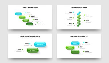 Reklam Geliştirme 4-5-2-3 Element Diyagram Slayt Gösterisi Şablon Vektör Resimleri Koleksiyonu. Hizmet Performansı 4523 Adım Bilgisel Çerçeve Düzeni Ayarla.