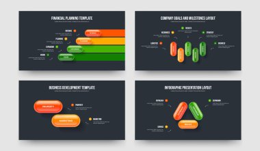 Şirket Gelişimi 4-5-2-3 Seçenek Infographic Frame Design Vector Illustration Set. Enterprise Showcase 4523 Adım Diyagram Kaydırma Düzeni Paketi.