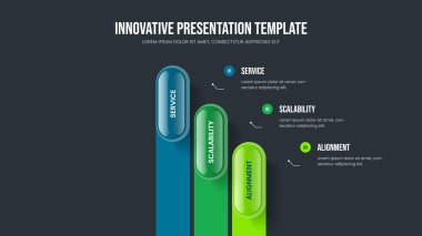 Profesyonel Görselleştirme Sunum Şablonu Vektör İllüzyonu. Proje Üç Adım Bilgi Slayt Gösterisi Düzeni. Yaratıcı Strateji 3 Element Diyagramı Kaydırma Tasarımı.