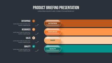 Satışlar Büyüme Sunum Şablonu Vektör İllüzyonu. Şirket Şovu 4 Basamaklı Bilgi Kaydırma Düzeni. Proje Planı 4 Element Diyagramı Slayt Gösterisi Tasarımı.