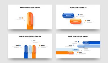 Ürün Kampanyası 1-2-3-4 Element Diyagramı Sunum Tasarım Vektörü İllüstrasyon Seti. Yaratıcı Strateji 1234 Seçenek Bilgisel Çerçeve Düzeni Paketi.