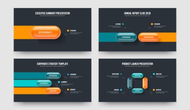 Modern Showcase 1-2-3-4 Basamaklı Diyagram Şablon Vektör Çizim Koleksiyonu. Finansal Giriş 1234 Element Bilgisel Sunum Düzeni Paketi.