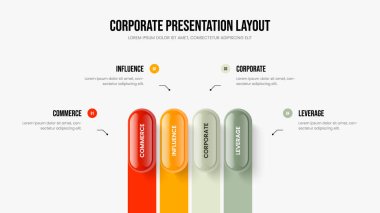 Görsel Planlama 4 Seçenek Şablonu. Piyasa Görselleştirme Dört Element Bilgisel Çerçeve Düzeni. Proje Yeniliği Slayt Gösterisi Tasarım Vektörü İllüstrasyonu.