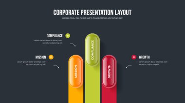 Görsel Hava Durumu 3 Element Bilgisel Sunum Düzeni. Şirket Brifing Slayt Gösterisi Şablon Vektör İllüstrasyonu. Yaratıcı İçgörü Üç Adım Diyagram Kaydırma Tasarımı.