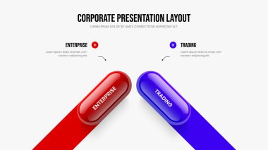 İş Analizi 2 Seçenek Diyagramı Sunum Tasarımı. Reklam Portföyü Slayt Gösterisi Şablonu Vektör Resimleri. Satışlar Genel Bakış İki Adım Bilgi Çerçevesi.