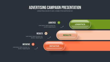 Danışmanlık 3. Adım Bilgi Slayt Gösterisi Şablonu. Profesyonel Genel Görünüm Çerçeve Düzeni Vektör İllüstrasyonu. Ürün Portföyü Üç Element Diyagram Kaydırma Tasarımı.