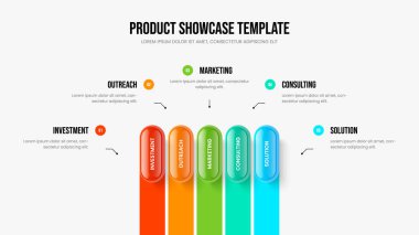 Servis İcat Beş Seçenek Diyagram Düzenleme. Finansal Gelişim 5 Element Bilgi Sunumu Tasarımı. Pazarlama Gözden Geçirme Slayt Şablonu Vektör İllüstrasyonu.