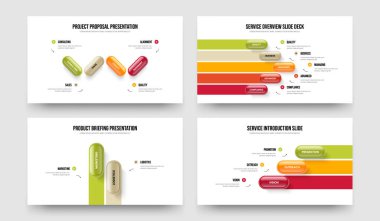 Görsel Portföy 4523 Seçenek Diyagram Slayt Gösterisi Tasarım Paketi. Şirket Planı 4-5-2-3 Element Bilgileri Sunum Düzeni Vektör Çizimi.