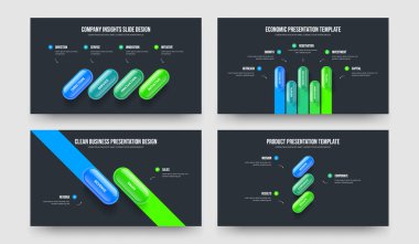 Profesyonel Rapor 4523 Seçenek Slayt Gösterisi Düzeni Paketi. Servis Görselleştirme 4-5-2-3 Element Bilgi Kaydırma Şablonu Vektör Resimleri Ayarlandı.