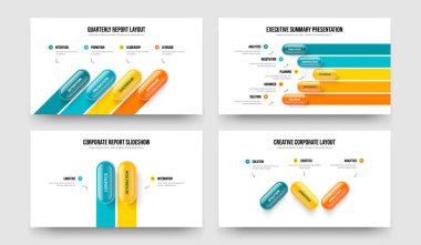 Danışmanlık Kampanyası 4-5-2-3 Seçenek Diyagram Çerçeve Tasarım Vektör Resimleri Koleksiyonu. Şirket Fırlatma 4523 Adım Bilgi Slayt Gösterisi Yerleşimi Ayarları.