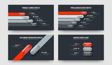 Şirket Raporu Dört Beş İki Üç Seçenek Slayt Gösterisi Vektör Çizimi Koleksiyonu. Danışmanlık Hava Durumu 4523 Element Diyagramı Sunum Şablonu Paketi.