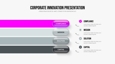 Pazarlama Giriş Çerçeve Tasarımı Vektör İllüzyonu. Dört Seçenek Slayt Şablonu Danışmanlık Kampanyası. Görsel Gözden Geçirme 4 Element Bilgisel Sunum Düzeni.