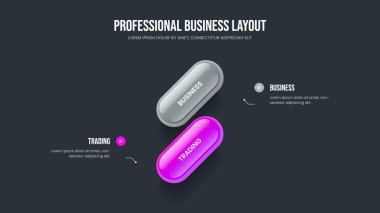 Modern Strateji İki Adım Diyagram Sunum Planı. Business Infographic Slayt Tasarımı. Reklam Geliştirme Çerçeve Şablonu Vektör İllüstrasyonu.