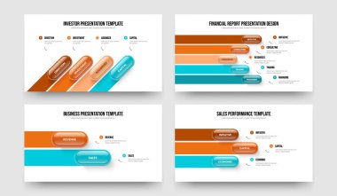 Pazarlama Brifingi 4523 Adım Diyagramı Sunum Şablonu Paketi. Kurumsal Teklif 4-5-2-3 Seçenek Slayt Gösterisi Slayt Tasarım Vektörü İllüstrasyonu.
