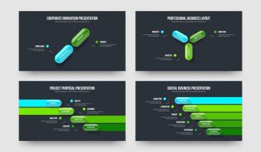 Ürün İnovasyonu 2345 Element Diyagram Kaydırma Tasarımı Seti. Servis Çözümü İki Üç Dört Beş Seçenek Bilgiler Sunum Düzeni Vektör Çizim Paketi.