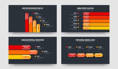 Modern Insight 4-5-3-4 Seçenek Diyagram Slayt Tasarım Vektör Çizimi. Profesyonel Planlama 4534 Adım Bilgi Çerçeve Şablonu Koleksiyonu.