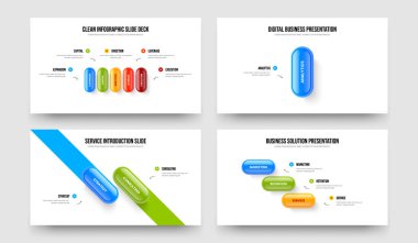 Şirket Raporu 5123 Seçenek Diyagramı Slayt Gösterisi Tasarım Paketi. Reklam Gösterimi Beş Bir İki Üç Adım Bilgilendirme Şablonu Vektör Resimleme Koleksiyonu.