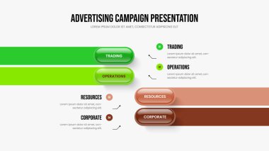 Proje Dört Adım Bilgi Çerçeve Düzenini Çalıştır. Danışmanlık Tanıtım Tasarım Vektörü İllüstrasyonu. Finansal Genel Görünüm 4 Element Diyagramı Slayt Gösterimi Şablonu.