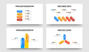 Dijital Fırlatma 4-5-2-3 Element Diyagramı Şablon Vektör Resimleri Paketi. Pazarlama Stratejisi 4523 Seçenek Slayt Gösterisi Tasarımı.