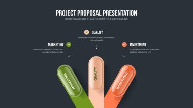 Yaratıcı Brifing Üç Seçenek Bilgi Kaydırağı Tasarımı. Finansal Çözüm 3 Element Diyagramı Sunum Şablonu. Profesyonel Çalıştırma Çerçeve Düzeni Vektör İllüstrasyonu.