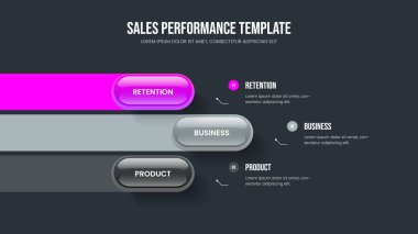 Kurumsal Analiz Üç Seçenek Slayt Gösterisi Düzeni. Hizmet Kampanyası Sunum Şablonu Vektör İllüstrasyonu. Modern Strateji 3 Element Diyagramı Kaydırma Tasarımı.