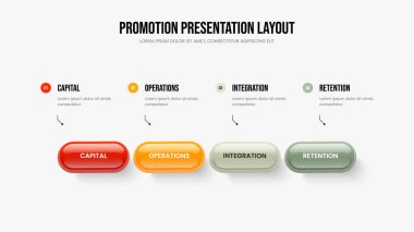 Pazarlama Fırlatma Dört Seçenekli Diyagram Düzenleme. Şirket Teklif Sunumu Tasarım Vektörü İllüstrasyonu. Servis Hava Durumu 4 Element Bilgi Kaydırma Şablonu.