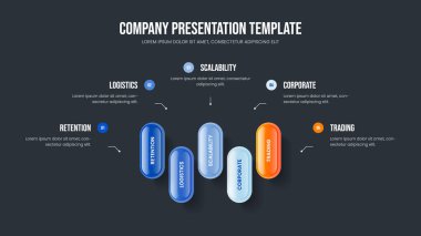 Finansal Fırlatma 5 Element Bilgi Sunum Şablonu. Pazarlama Giriş Çerçeve Tasarımı Vektör İllüzyonu. Yatırımcı Önerisi Beş Seçenek Slayt Gösterisi Düzeni.