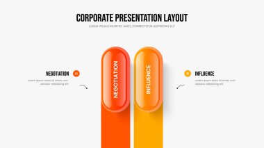 Şirket İcat 2 Element Diyagramı Kaydırma Düzeni. Görsel Öngörü Sunum Şablonu Vektör İllüzyonu. Piyasa Büyümesi İki Adım Bilgisel Çerçeve Tasarımı.