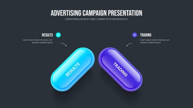 Piyasa Yeniliği 2 Seçenek Diyagram Kaydırma Tasarımı. Proje Brifing Çerçeve Düzenleme Vektör İllüstrasyonu. İş Önerisi İki Element Bilgi Slayt Gösterisi Şablonu.