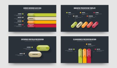 Piyasa Fırlatma 4523 Seçenek Bilgi Sunumu Tasarım Seti. Pazarlama Tahminleri 4-5-2-3 Element Diyagramı Şablon Vektör Resimleme Paketi.