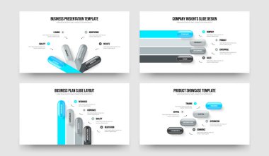 Şirket Analizi Dört Dört Element Bilgi Slaytı Slayt Gösterisi Tasarım Vektörü İllüstrasyon Paketi. Yatırımcı İçgörü 4-4-4 Adım Diyagramı Şablonu Ayarlandı.