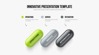 Dijital Rapor Sunumu Tasarım Vektörü İllüstrasyonu. Ürün Stratejisi Üç Adım Bilgi Şablonu. Şirket Vitrini 3 Element Diyagramı Kaydırma Düzeni.