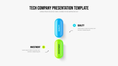 Şirket Portföyü İki Element Bilgi Kaydırma Düzeni. Görsel İcat 2 Adım Diyagram Slayt Gösterisi Tasarımı. Ürün Görselleştirme Sunum Şablonu Vektör İllüstrasyonu.