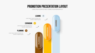 Profesyonel Analiz 3 Adım Slayt Gösterisi Şablonu. Kurumsal Görselleştirme Kaydırak Düzeni Vektör İllüstrasyonu. Servis İçgörü Üç Seçenek Bilgisel Sunum Tasarımı.