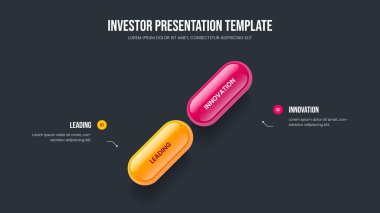 Danışmanlık İnovasyon Sunum Şablonu Vektör İllüstrasyonu. Atılgan 'ın İkinci Seçenek Slayt Gösterisi Planı. Piyasa Performansı 2 Element Infographic Slayt Tasarımı.