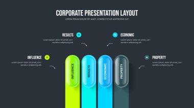 İş Profili 4 Element Diyagram Tasarımı. Atılgan 'ın dördüncü planı Infographic kaydırma şablonu. Kurumsal Teklif Sunum Düzeni Vektör İllüstrasyonu.