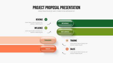İş Raporu 4 Seçenek Diyagram Düzenleme. Atılgan 'ın Dört Eleman Slayt Gösterisi Şablonu. Pazarlama Performans Slaytı Tasarım Vektörü İllüstrasyonu.